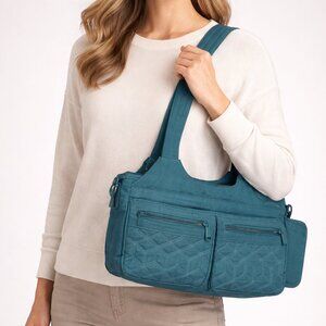 Lug Streetcar Teal Shoulder Bag Tote | RFID Multi-Pocket Zip Organizer